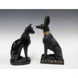 Egyptian resin dog and cat figures, (2) 36cm