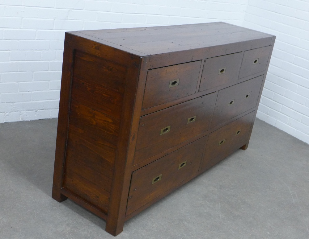 Contemporary hardwood chest of drawers, with campaign style brass handles, 160 x 90 x 45cm. - Image 3 of 3