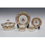 An early 19th century Miles Mason part teaset with orange, puce and gilt fruit and vine pattern,