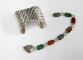 Vintage silver and Scottish hardstone bracelet, London 1976, together with a Mexican silver torque