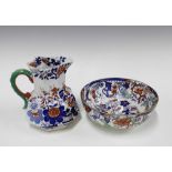 Masons Ironstone jug and a Staffordshire bowl, 22cm (a/f)