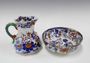 Masons Ironstone jug and a Staffordshire bowl, 22cm (a/f)