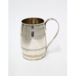 George III silver barrel mug, John Emes, London 1798, with banded reed pattern and handle, 12.5cm