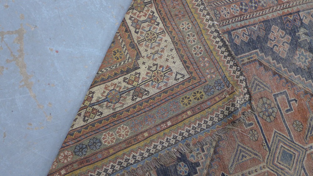 Late 19th / early 20th century Persian rug, three medallions to a blue ground within multiple - Image 5 of 5