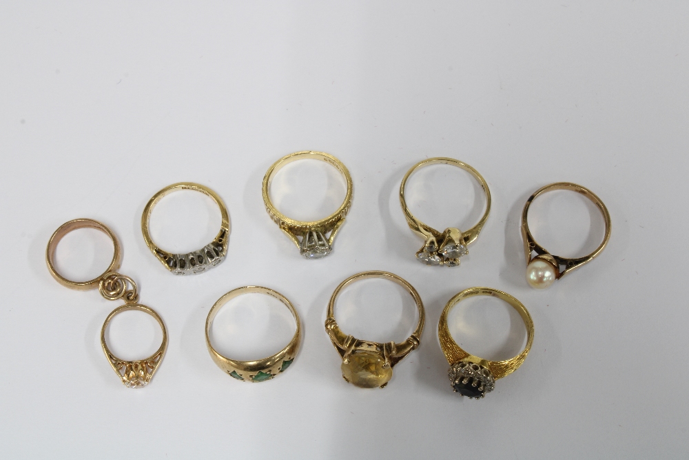 Three 18ct gold dress rings and four 9ct gold rings together with a 9ct gold charm with two - Image 2 of 4