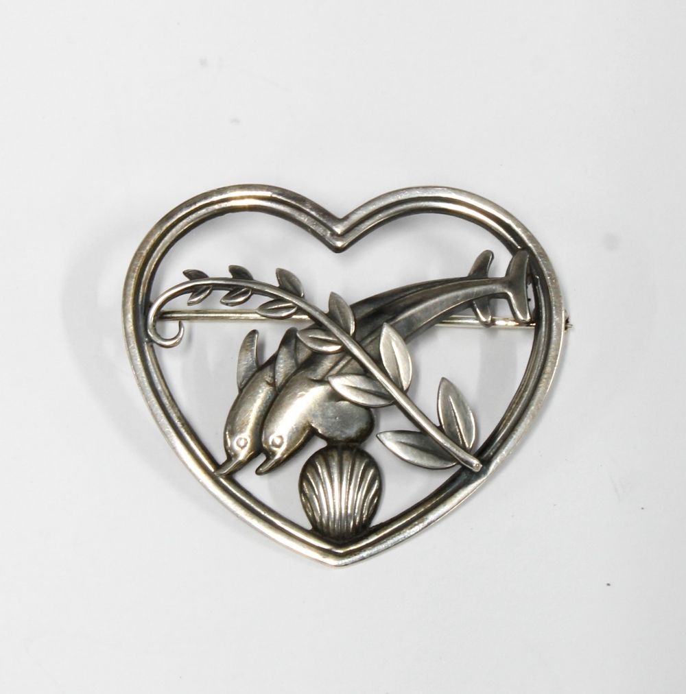 Arno Malinowski (1899-1976) for Georg Jensen, Sterling silver dolphin brooch, stamped makers mark