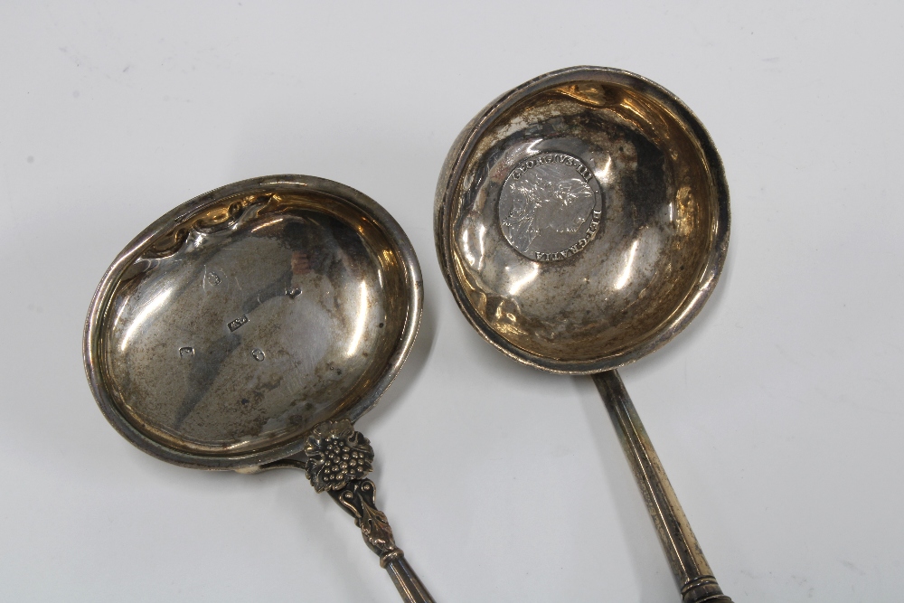 Georgian silver toddy ladle, Glasgow 1829, with fruitwood handle, 46cm long together with another - Image 3 of 3