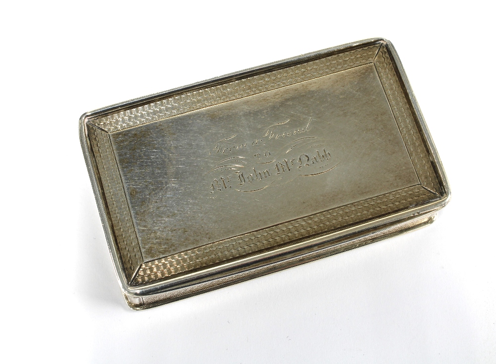 George IV silver gilt snuff box, Nathaniel Mills, Birmingham 1830, with engine turned decoration and