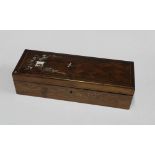 Late 19th / early 20th century parquetry and mother of pearl inlaid glove box, 32cm long