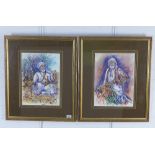 P. PRAT, companion pair of watercolours with Bedouins, signed and dated 1998, framed under glass, 29