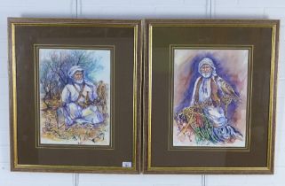 P. PRAT, companion pair of watercolours with Bedouins, signed and dated 1998, framed under glass, 29