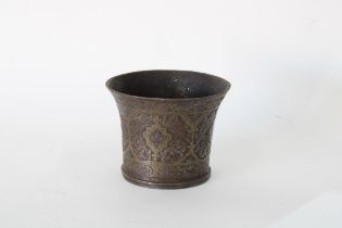 Safavid / Venetian inlaid metal cup, 5 x 6.5cm