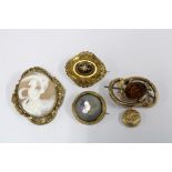 Four late 19th / early 20th century brooches to include pietra dura, cameo and citrine, etc (4)