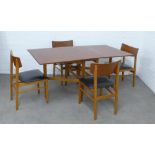 Retro vintage teak drop leaf dining table and set of four chairs, 153 x 72 x 82cm. (5)