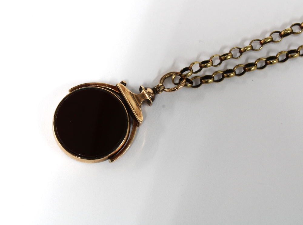 Early 20th century 9ct gold and bloodstone agate revolving seal on a chain necklace together with - Image 2 of 3
