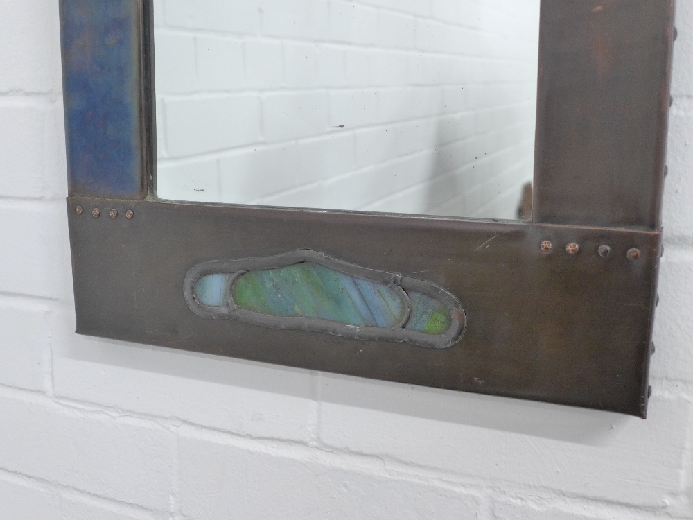 Mackintosh style copper panelled wall mirror with stylised coloured glass panels 41 x 60cm. - Image 3 of 3