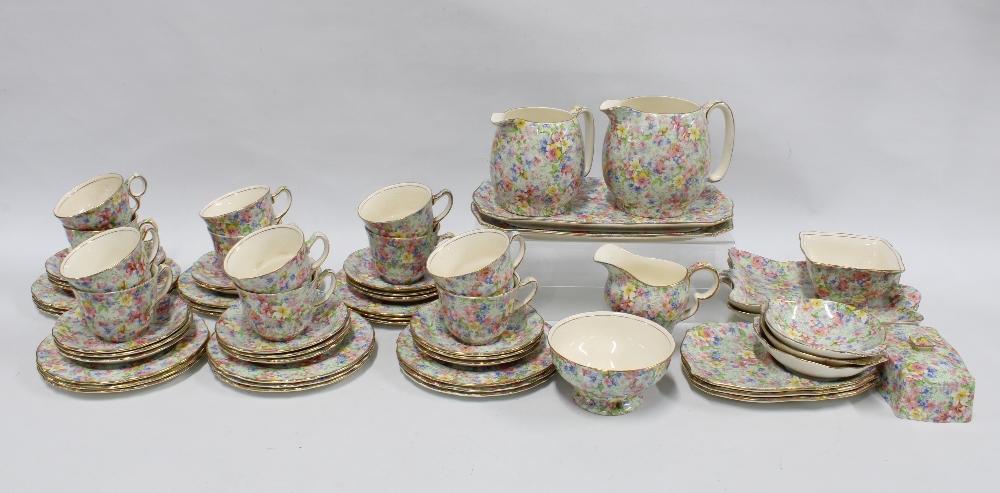 Royal Winton chintz 'Marion' pattern teaset and tablewares to include cups, saucers, jugs, serving