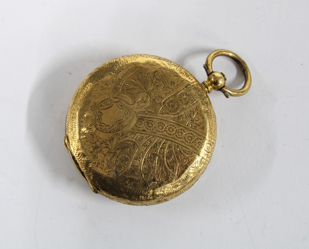Ladies 18ct gold cased fob watch, dust cover stamped 18k, a yellow metal and cornellian fob and a - Image 3 of 4