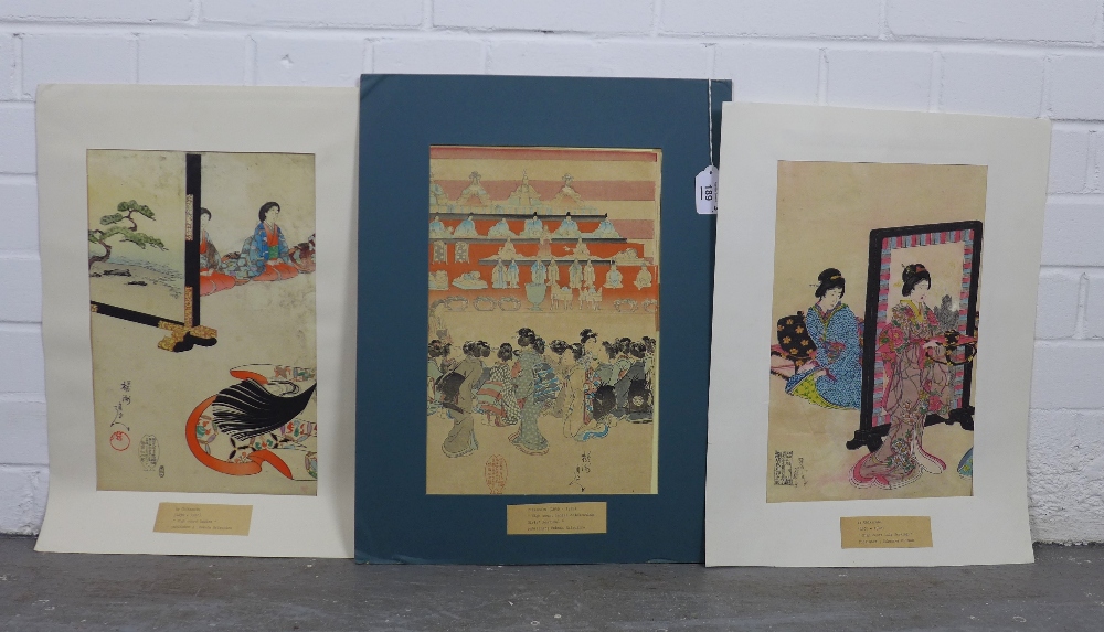 CHIKANOBU (1838 - 1912) three woodblock prints of High Court Ladies, 23 x 35cm (3)