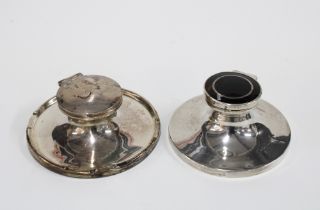 An early 20th century silver inkwell with a tortoiseshell cover Birmingham 1913 and another with