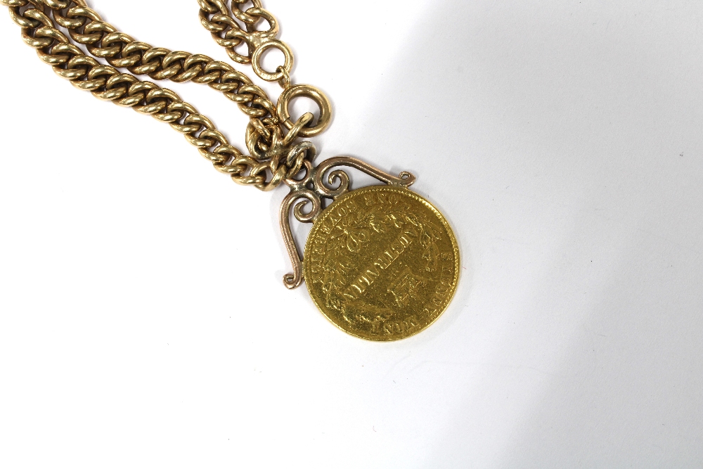 Victorian 1867 Sydney Mint full Sovereign mounted and suspended on a 9ct gold curb link double chain - Image 2 of 3