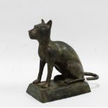 Bronze figure of a seated cat, on a rectangular base, 15cm