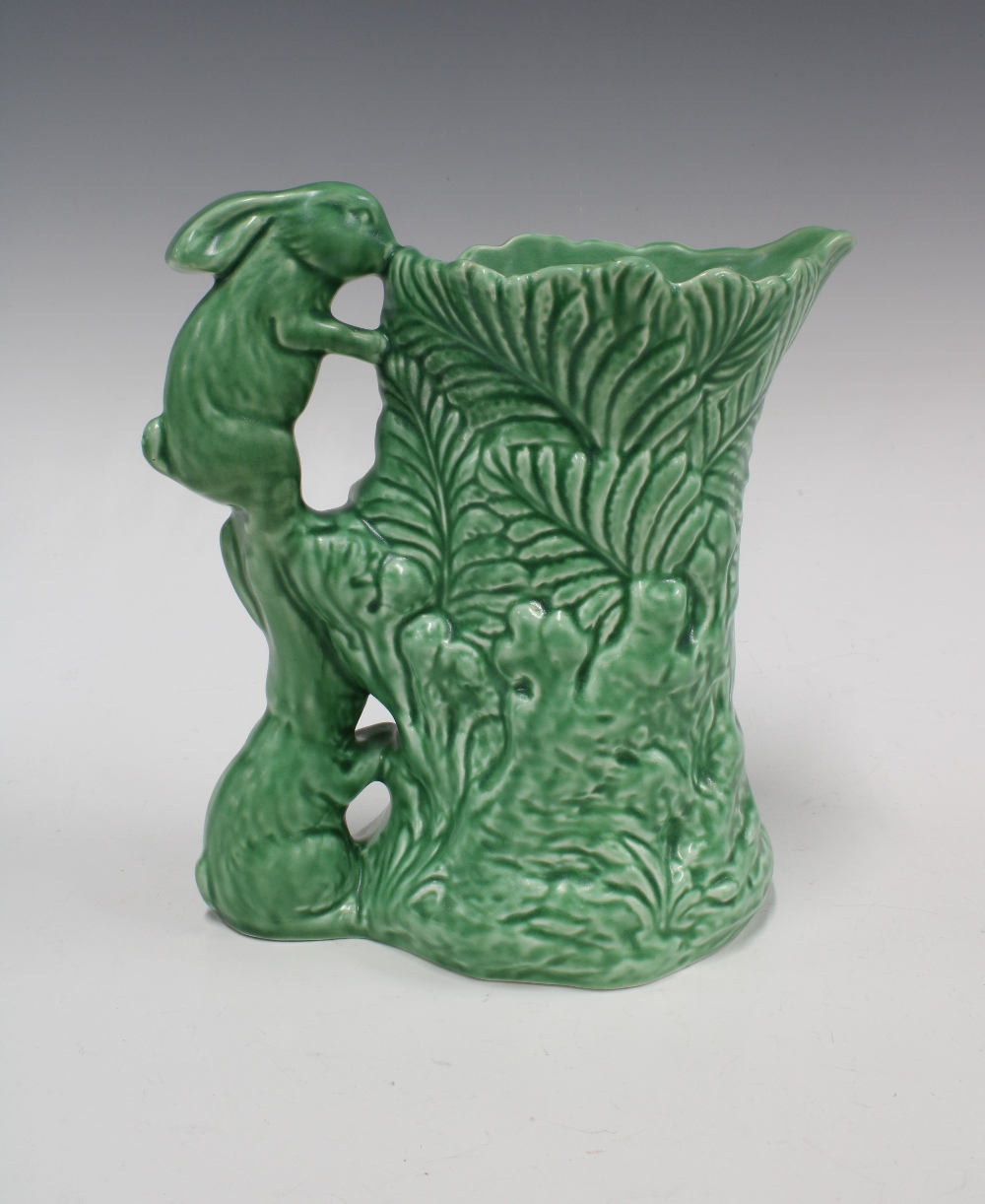 Sylvac green glazed moulded jug with rabbits handle, impressed marks and model number 1978, 22cm - Image 2 of 3