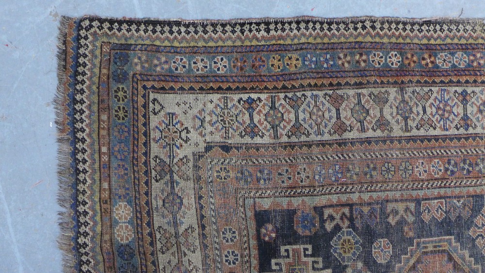 Late 19th / early 20th century Persian rug, three medallions to a blue ground within multiple - Image 4 of 5
