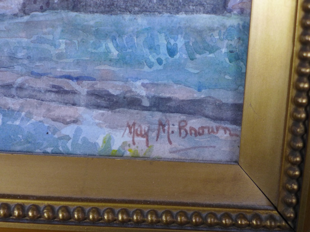MAY M. BROWN, watercolour of Anstruther, signed, framed under glass and labelled verso 33 x 28cm - Image 3 of 3