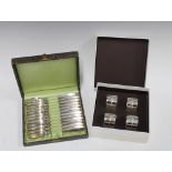 Cased set of 12 continental silver pastry forks, stamped 800, together with a boxed set of four Vera