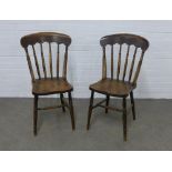 Pair of elm stick back kitchen chairs, 49 x 88 x 39cm. (2)