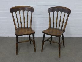 Pair of elm stick back kitchen chairs, 49 x 88 x 39cm. (2)