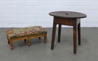 Vernacular stool / side table with an oval top and hand hole to centre, together with fruitwood