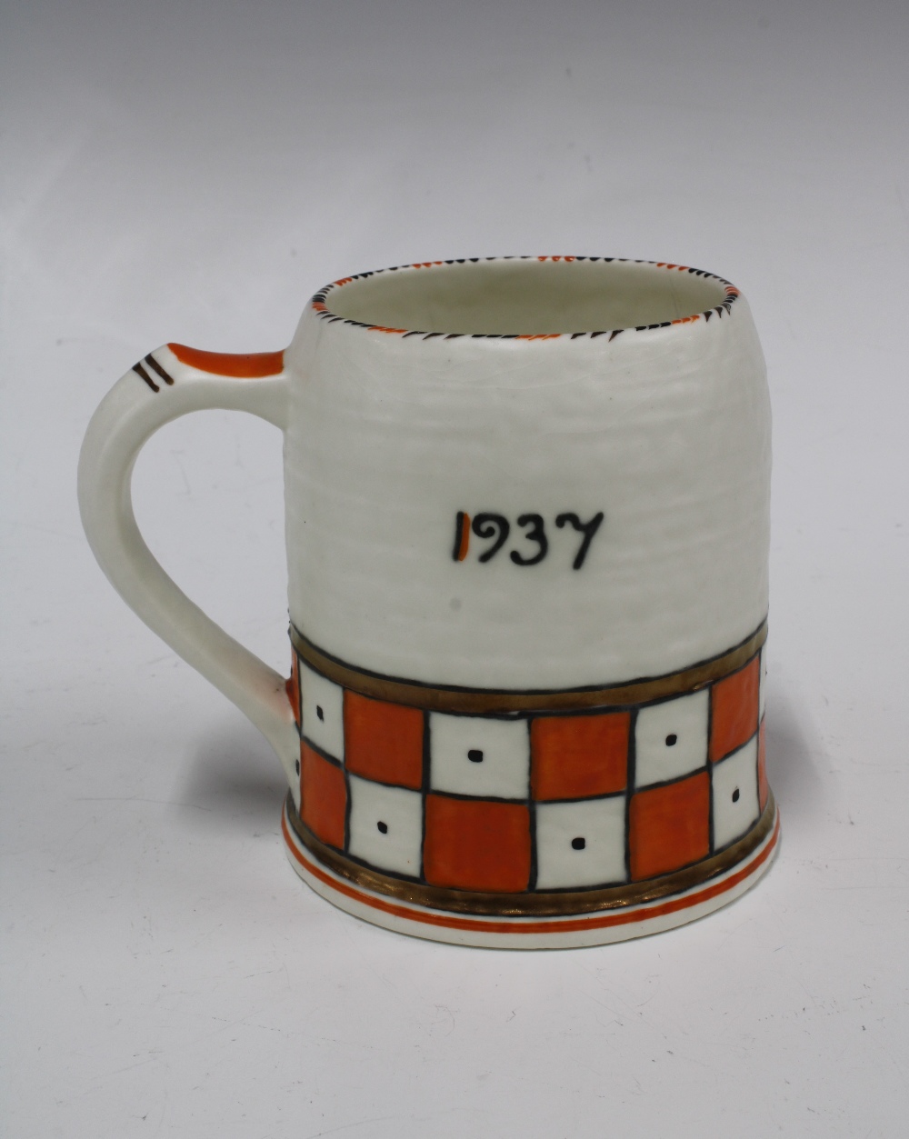 Crown Ducal 1937 Edward VIII Coronation mug with tube lined pattern, printed backstamp, 10cm - Image 2 of 3