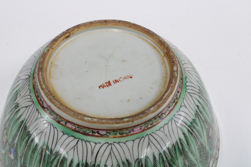 Chinese famille verte bowl, a modern blue and white bowl, Japanese prunus pattern bowl and a faience - Image 6 of 7