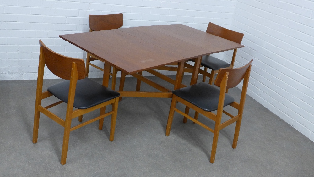 Retro vintage teak drop leaf dining table and set of four chairs, 153 x 72 x 82cm. (5) - Image 2 of 4