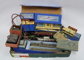 Vintage Hornby Dublo boxed accessories, track and transformer, etc