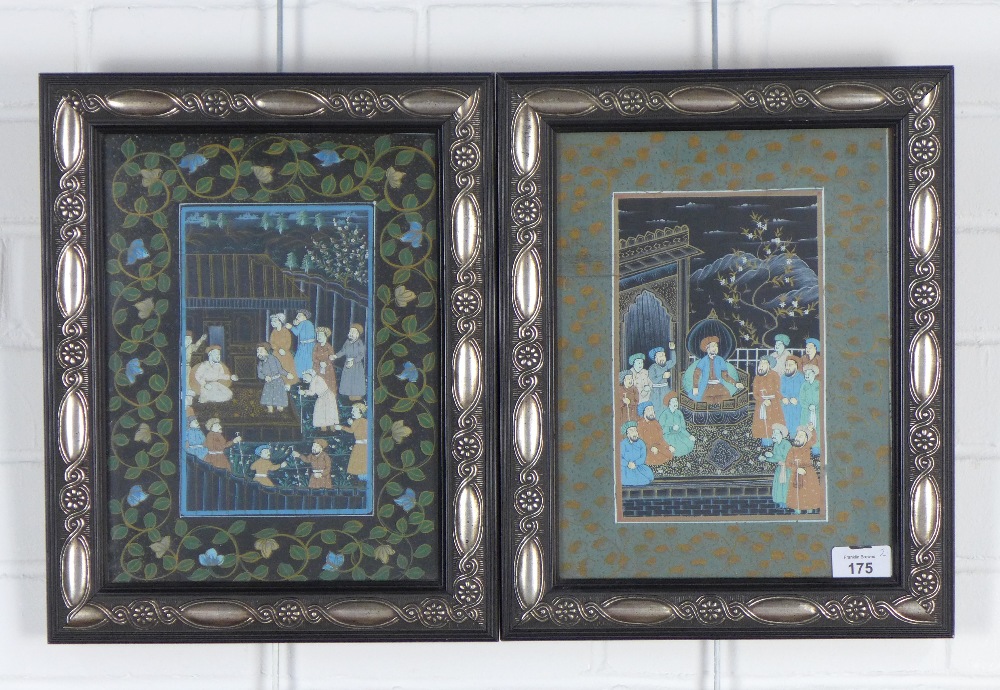 MOGUL SCHOOL, a pair of gouache, under glass within ornate frames, size overall 29 x 37cm