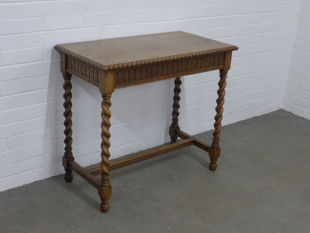 An oak side table with single long drawer, on spiral supports, 88 x 78 x 46cm. - Image 3 of 4