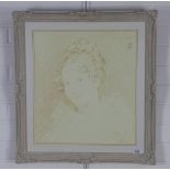 MCVIE, head and shoulders drawing of a girl , with studio stamp, framed under glass, 38 x 43cm