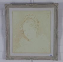 MCVIE, head and shoulders drawing of a girl , with studio stamp, framed under glass, 38 x 43cm