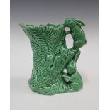 Sylvac green glazed moulded jug with rabbits handle, impressed marks and model number 1978, 22cm