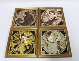 Maw & Co, set of four Seasons tubeline decorated tiles, framed, 25 x 25cm (4)