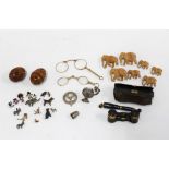 Miniature lead figures, wooden elephants, gilt metal lorgnettes, etc (a mixed lot)