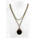 Early 20th century 9ct gold and bloodstone agate revolving seal on a chain necklace together with