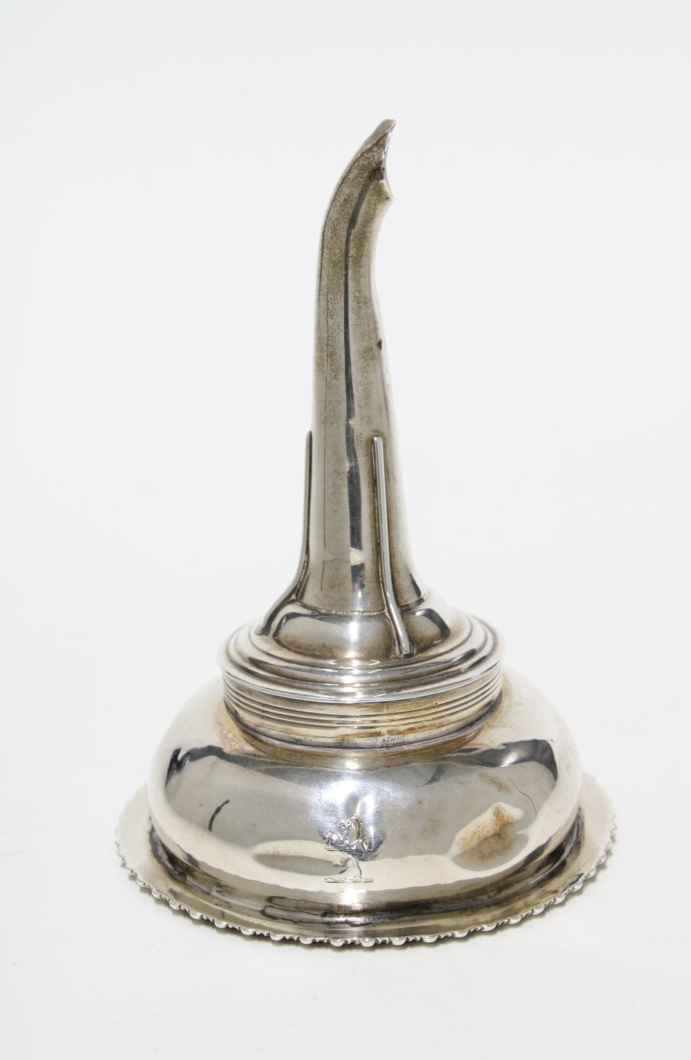 George IV silver wine funnel, Walter Brind, London 1826, with gadrooned rim and detachable spout,