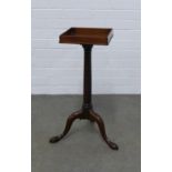 19th century mahogany kettle / urn stand, square slab top with gallery on column pedestal with