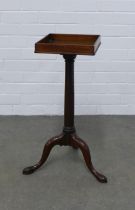 19th century mahogany kettle / urn stand, square slab top with gallery on column pedestal with