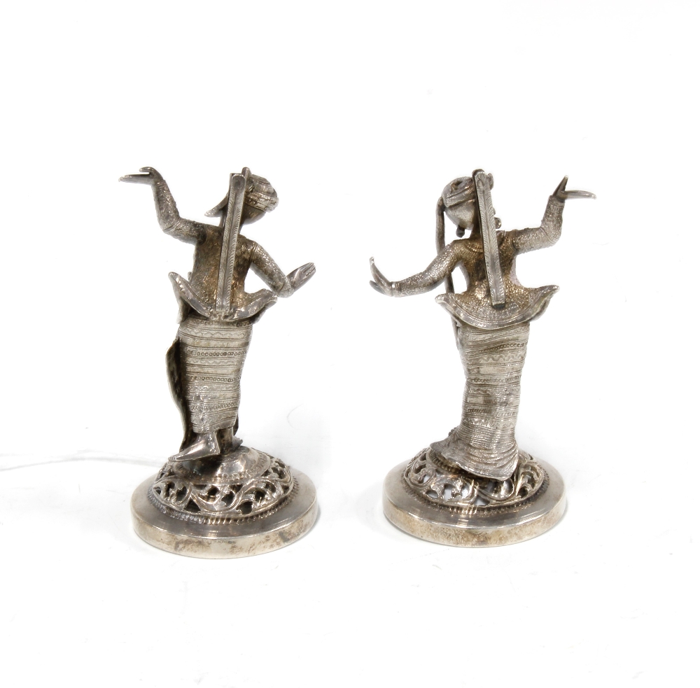 Pair of white metal Burmese dancing figures, 8cm high (2) - Image 2 of 2