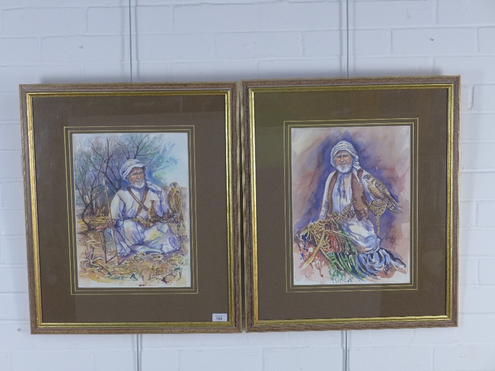 P. PRAT, companion pair of watercolours with Bedouins, signed and dated 1998, framed under glass, 29 - Image 2 of 3